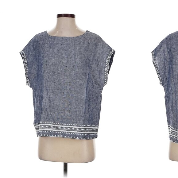 SIGRID OLSEN short sleeve button back linen top (M) - Picture 2 of 14